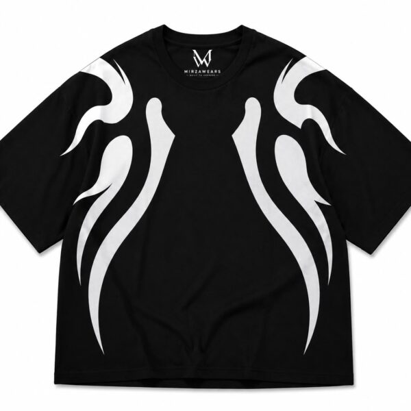 Black Tribal Flame Graphic Premium Streetwear Oversized Cotton Tee