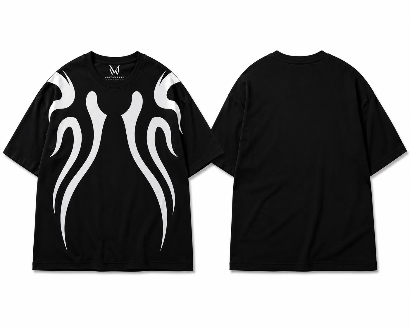 Black Tribal Flame Graphic Premium Streetwear Oversized Cotton Tee - Image 2