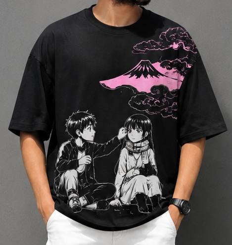 Anime Oversized Drop Shoulder T-Shirt – Black - Image 3