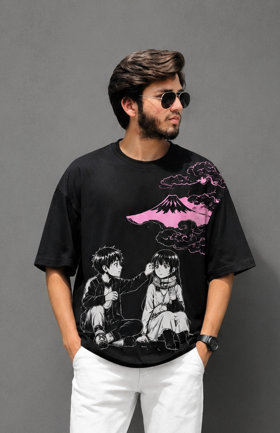 Anime Oversized Drop Shoulder T-Shirt – Black - Image 4