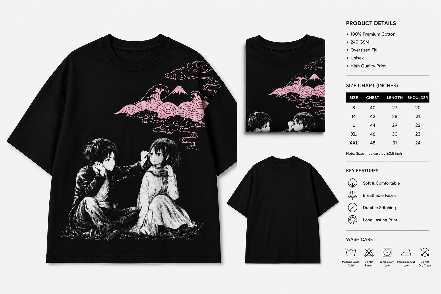 Anime Oversized Drop Shoulder T-Shirt – Black - Image 5