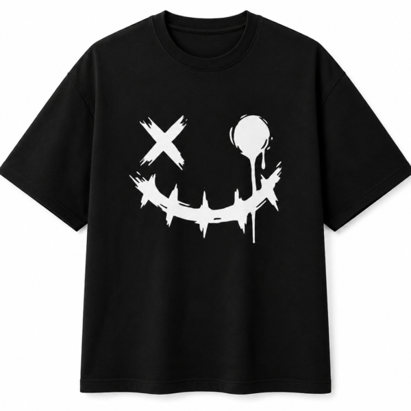 Graffiti Smile Face Graphic Black T-Shirt