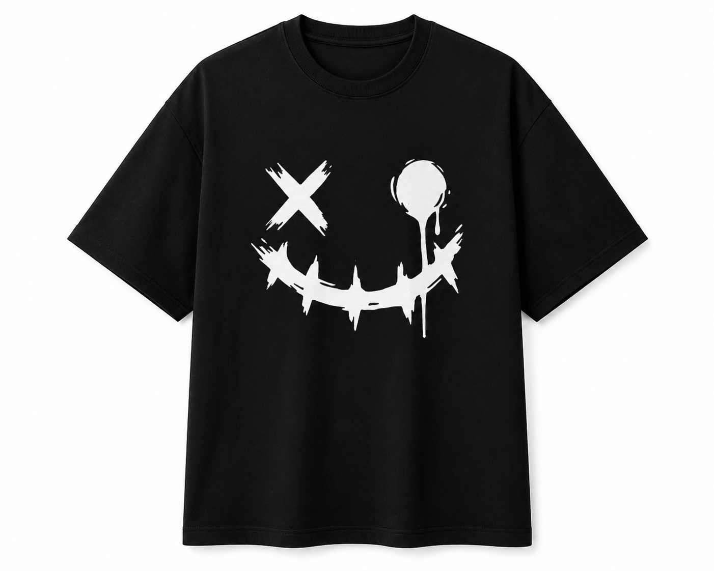 Graffiti Smile Face Graphic Black T-Shirt