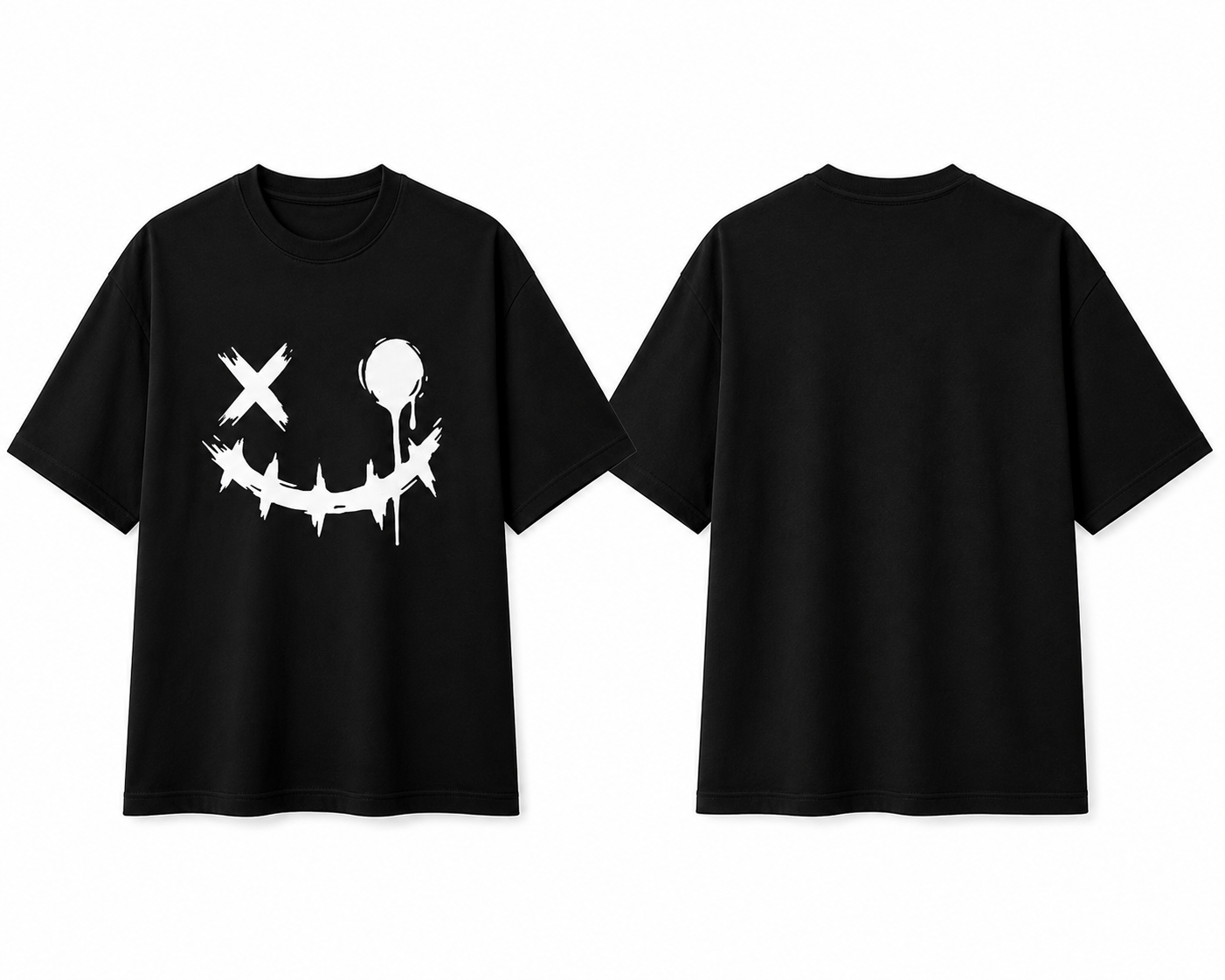 Graffiti Smile Face Graphic Black T-Shirt - Image 3