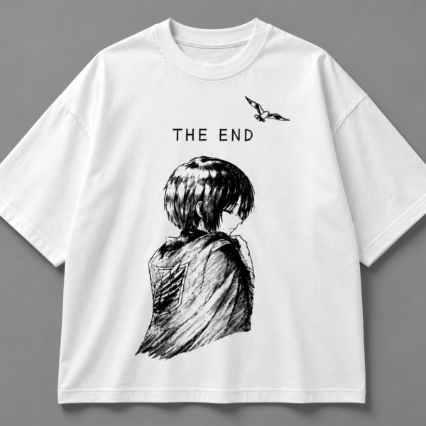 The End Oversized White Anime Graphic T-Shirt