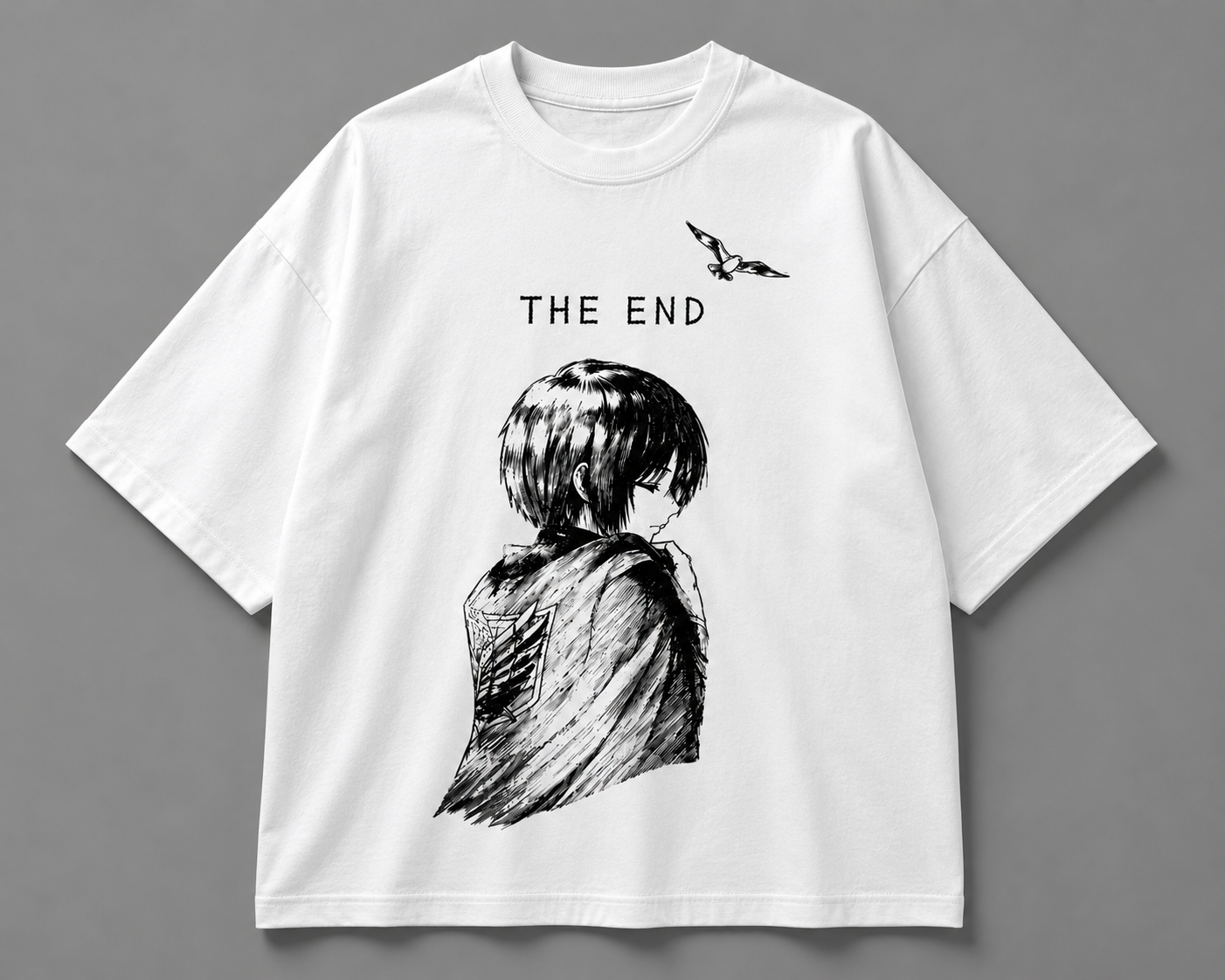 The End Oversized White Anime Graphic T-Shirt