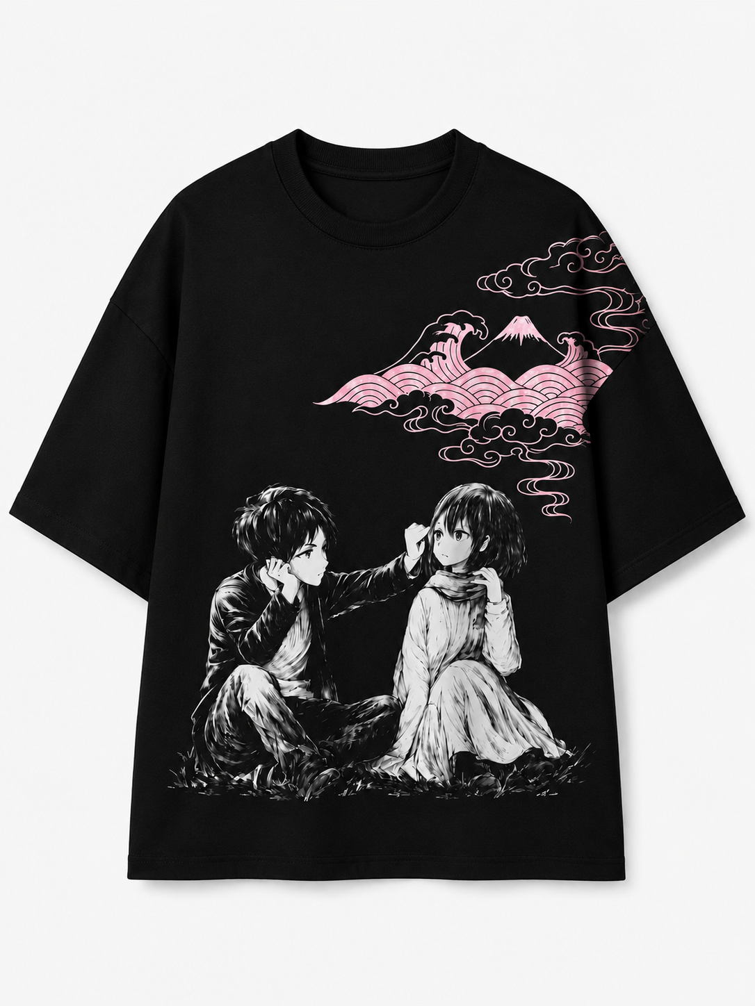 Anime Oversized Drop Shoulder T-Shirt – Black