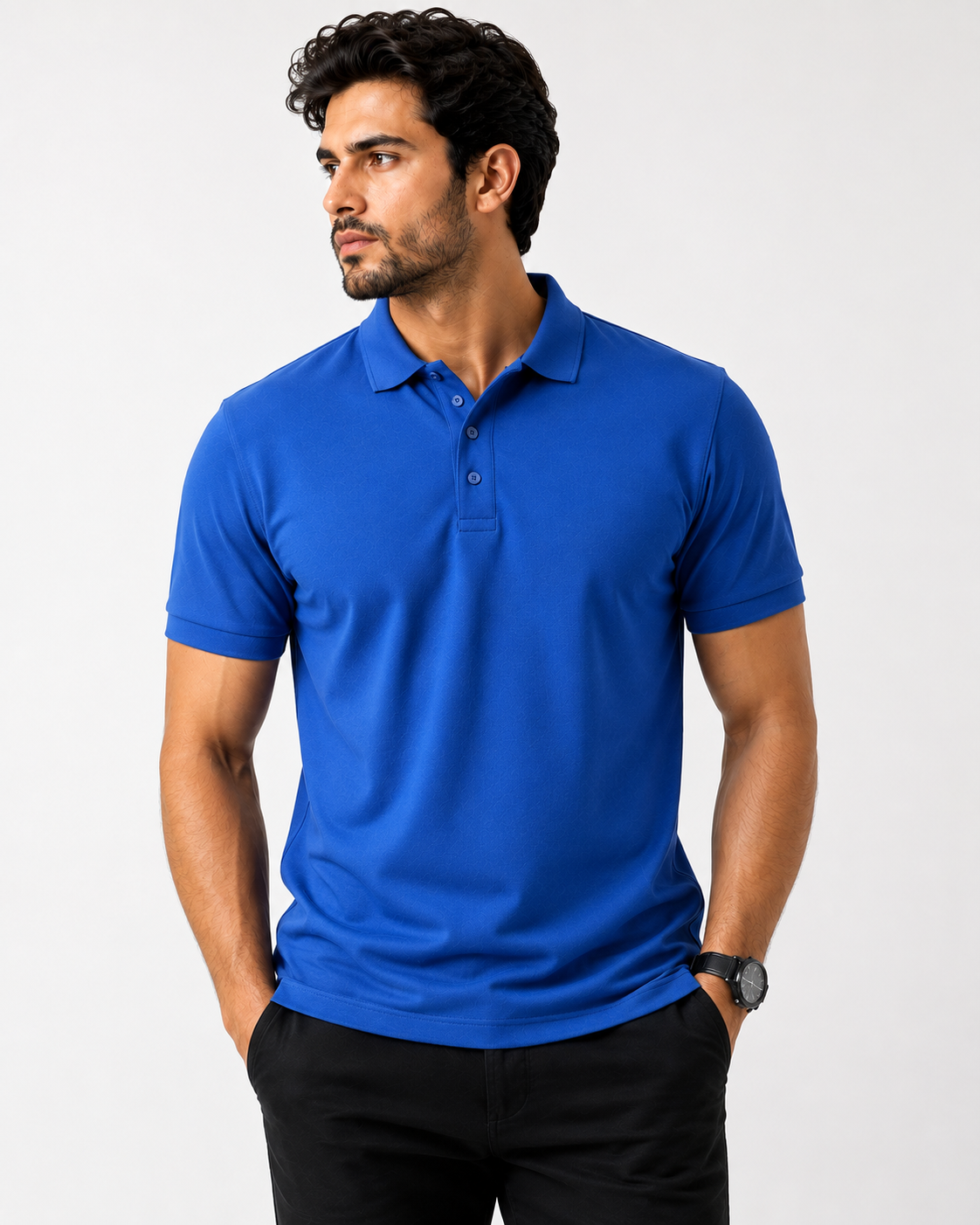 Men’s Royal Blue Polo Shirt – Premium Textured Casual Wear