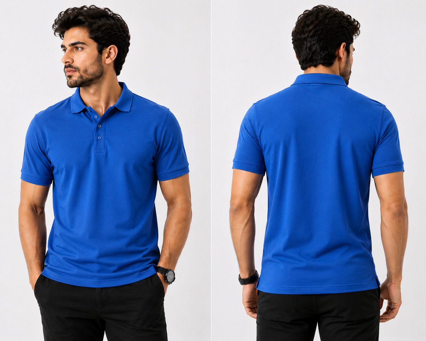 Men’s Royal Blue Polo Shirt – Premium Textured Casual Wear - Image 2