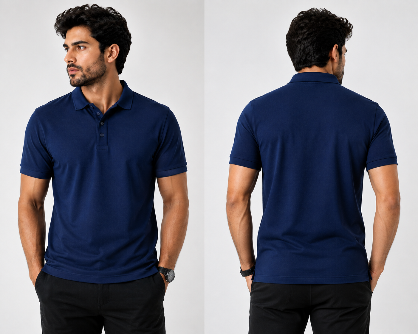 Men’s Navy Blue Polo Shirt – Premium Textured Casual Wear - Image 2