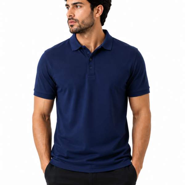 Men’s Navy Blue Polo Shirt – Premium Textured Casual Wear