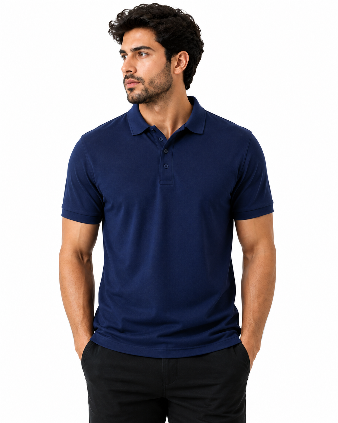 Men’s Navy Blue Polo Shirt – Premium Textured Casual Wear